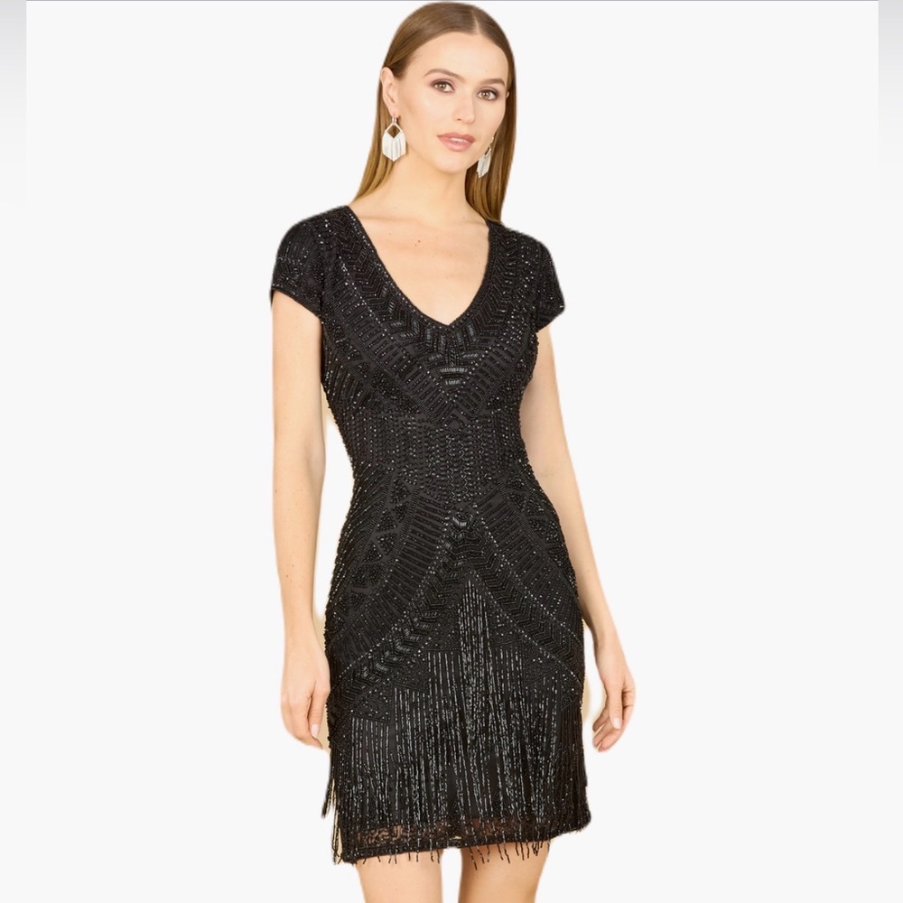 Lara New York Brooklyn Beaded fitted short dress with open back size 8 worn 1x
